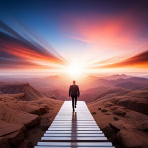 Hombre caminando por una pasarela hacia un amanecer simbolizando Aumentar la productividad de empresas: 7 consejos prácticos
