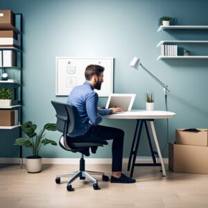 Persona trabajando en un escritorio ordenado con laptop y lámpara, representando Consejos para mejorar la productividad en tareas individuales