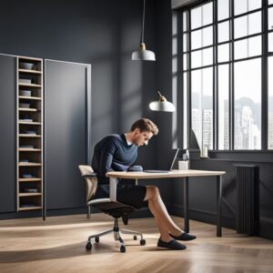 Profesional en oficina moderna trabajando con portátil y apuntes realizando Ejercicios resueltos de productividad en la economía de la empresa
