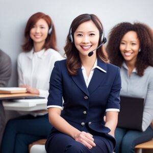 Mejora la productividad de los call center y optimiza resultados con agentes sonrientes que usan auriculares en un entorno colaborativo
