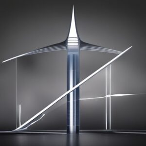 Escultura metálica minimalista que evoca La relación entre productividad e inversión en un negocio.